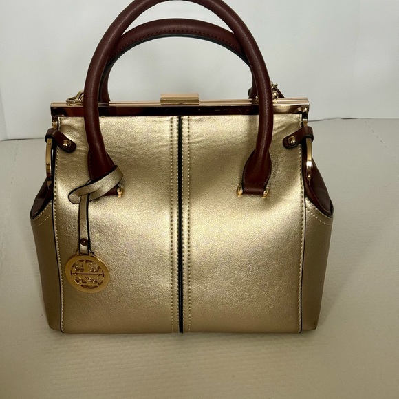 Handbags - Elegant Gold and Rich Brown doctors bag style handbag